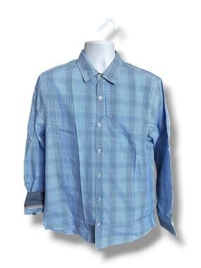 New Flag & Anthem Blue White Gingham Plaid Long Sleeve Button Down Shirt Medium